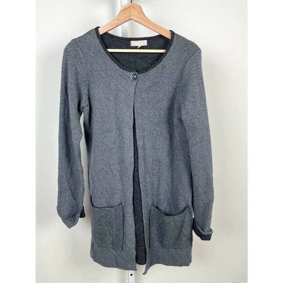BENEDETTA B Size Medium Italy  Cardigan Sweater Herringbone Wool Cashmere Gray - Picture 9 of 9